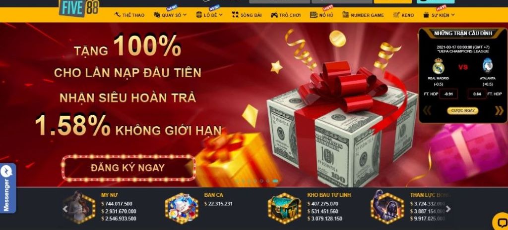 Quà khuyến mãi sau khi đăng ký, đăng nhập Five88 thành công