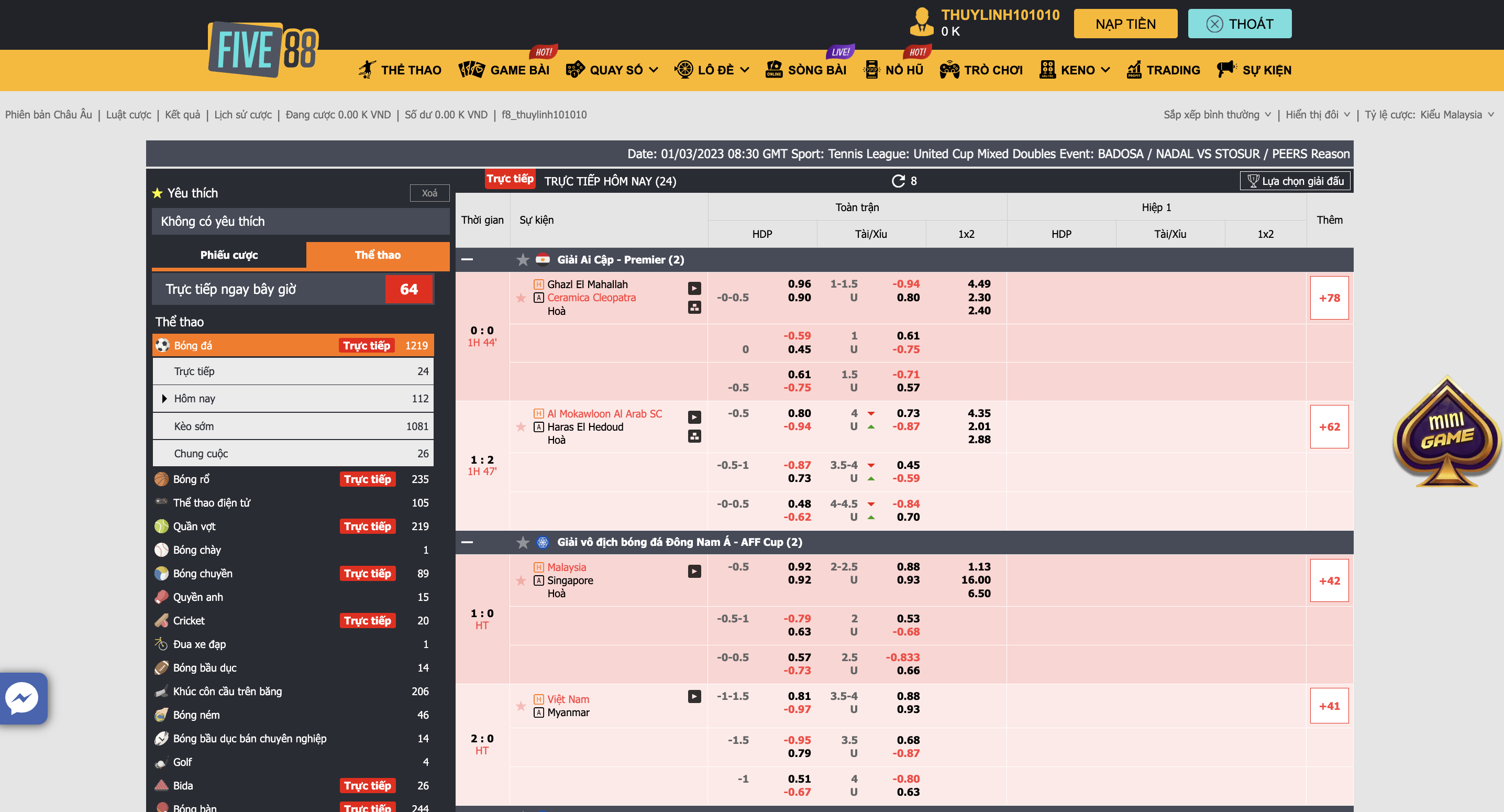 Chọn đúng thời điểm bắt kèo thể thao tại sảnh S-Sports Five88